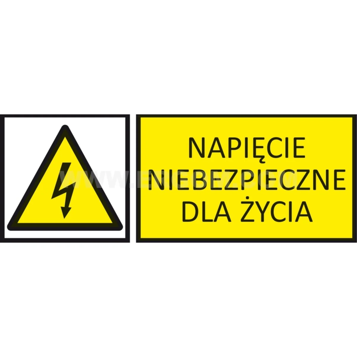 Tabliczka TZO – NAPIĘCIE NIEBEZPIECZNE DLA ŻYCIA 74x210mm żółta E04TZ-01012230200