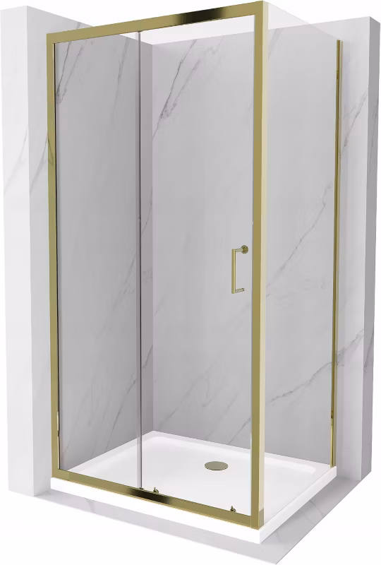 Kabina prysznicowa Mexen Apia rozsuwana 100 x 80 cm transparent złota + brodzik Flat biały