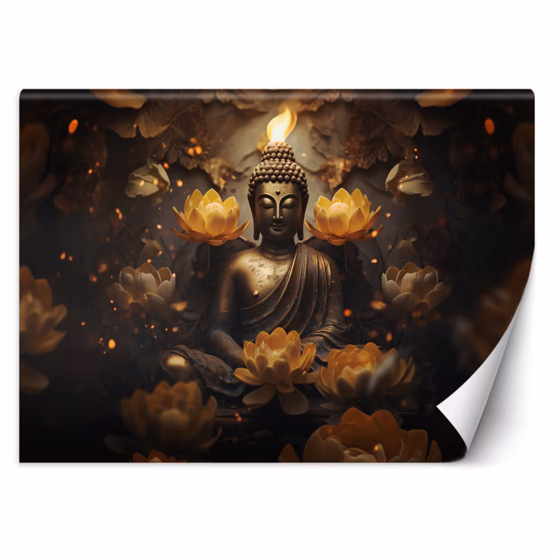 Fototapeta Feeby Złoty Budda i kwiaty lotosu 100×70 1 szt
