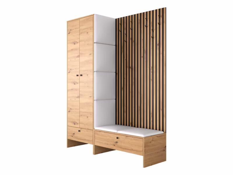 Garderoba MIRJAN 24 Balma III dąb artisan + biała ekoskóra 1 kpl.