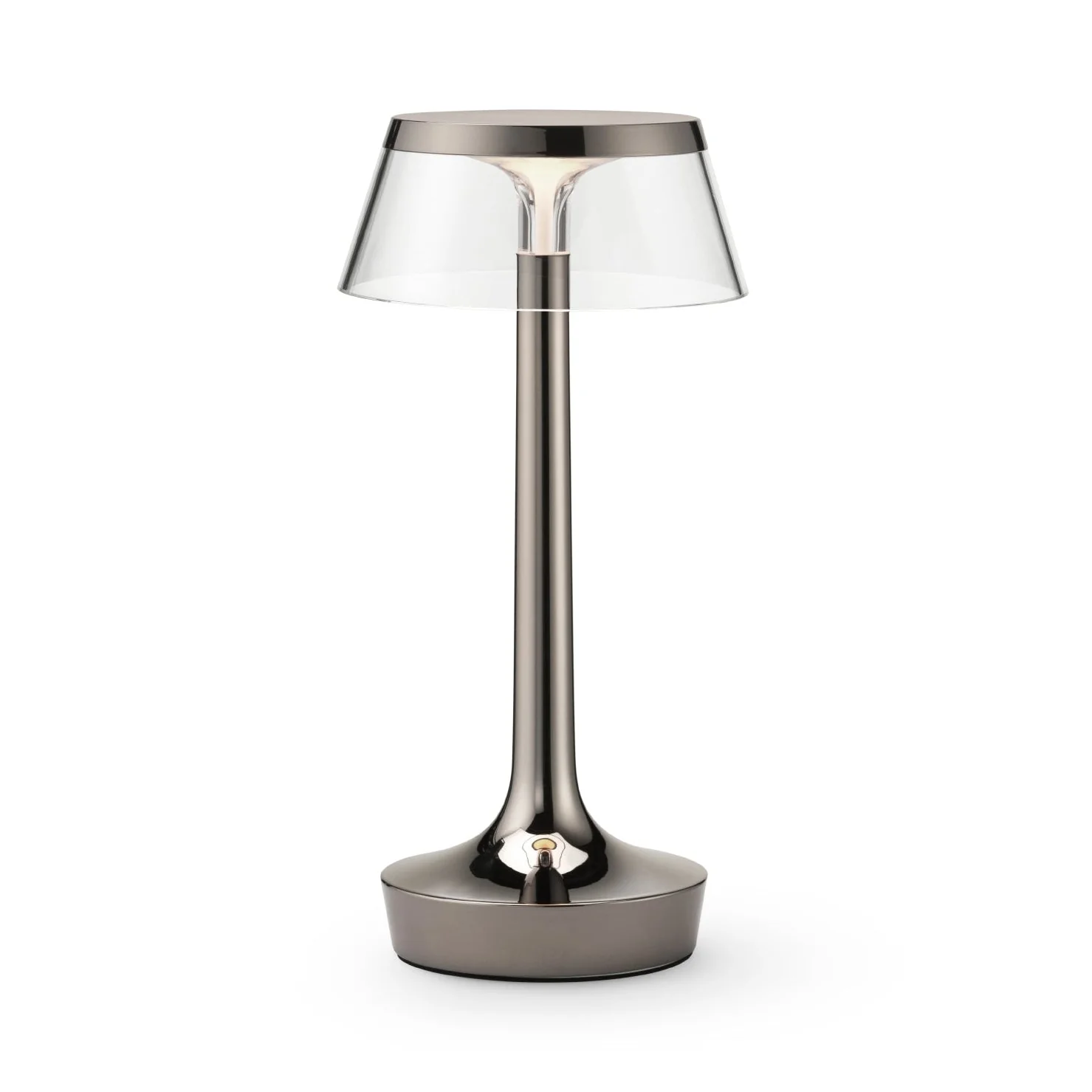 Lampa przenośna BON JOUR UNPLUGGED czarny chromowany z transparentnym abażurem