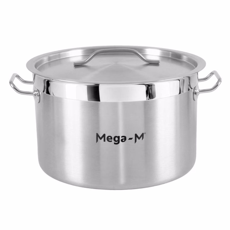 Garnek gastronomiczny niski ze stali nierdzewnej AISI 443 Mega-M PRO z pokrywką 23l 35×22 cm 1szt.