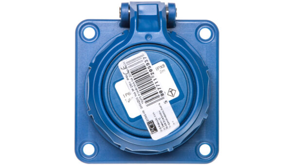 Gniazdo tablicowe /pokrywa na zawiasach/ 10/16A 2P+Z 230V /75×75/ niebieskie IP68 NAUTILUS 20342-8b