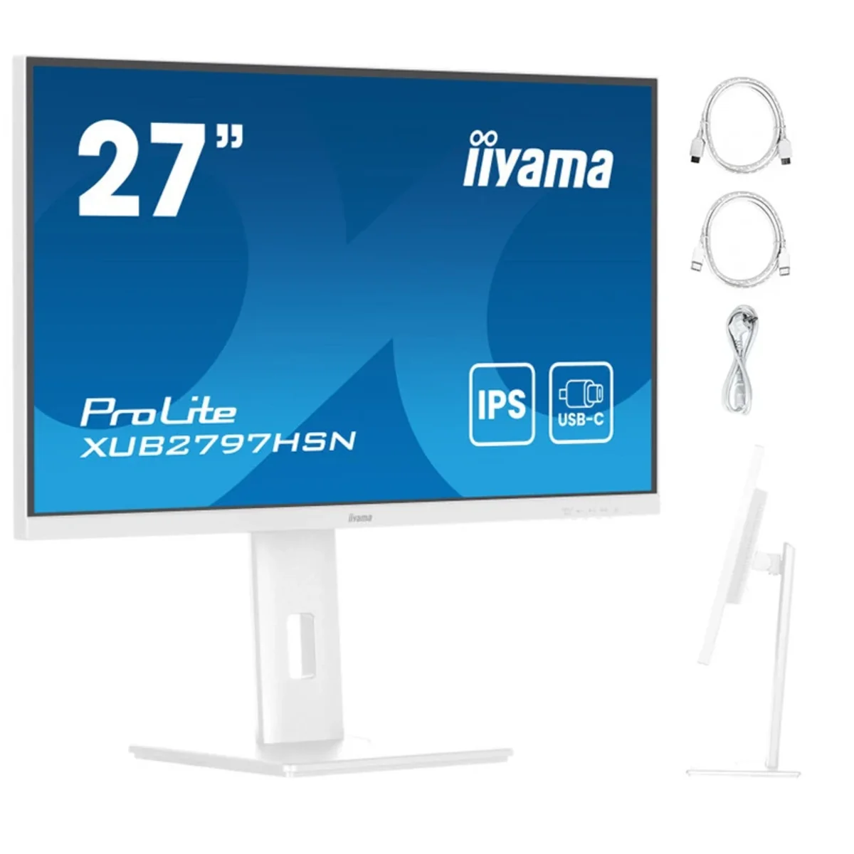 Biały monitor iiyama ProLite XUB2797HSN-W2 27″ IPS LED 1ms 100Hz /HDMI DP/ Wbudowana stacja dokująca USB-C, LAN, FlickerFree XUB2797HSN-W2