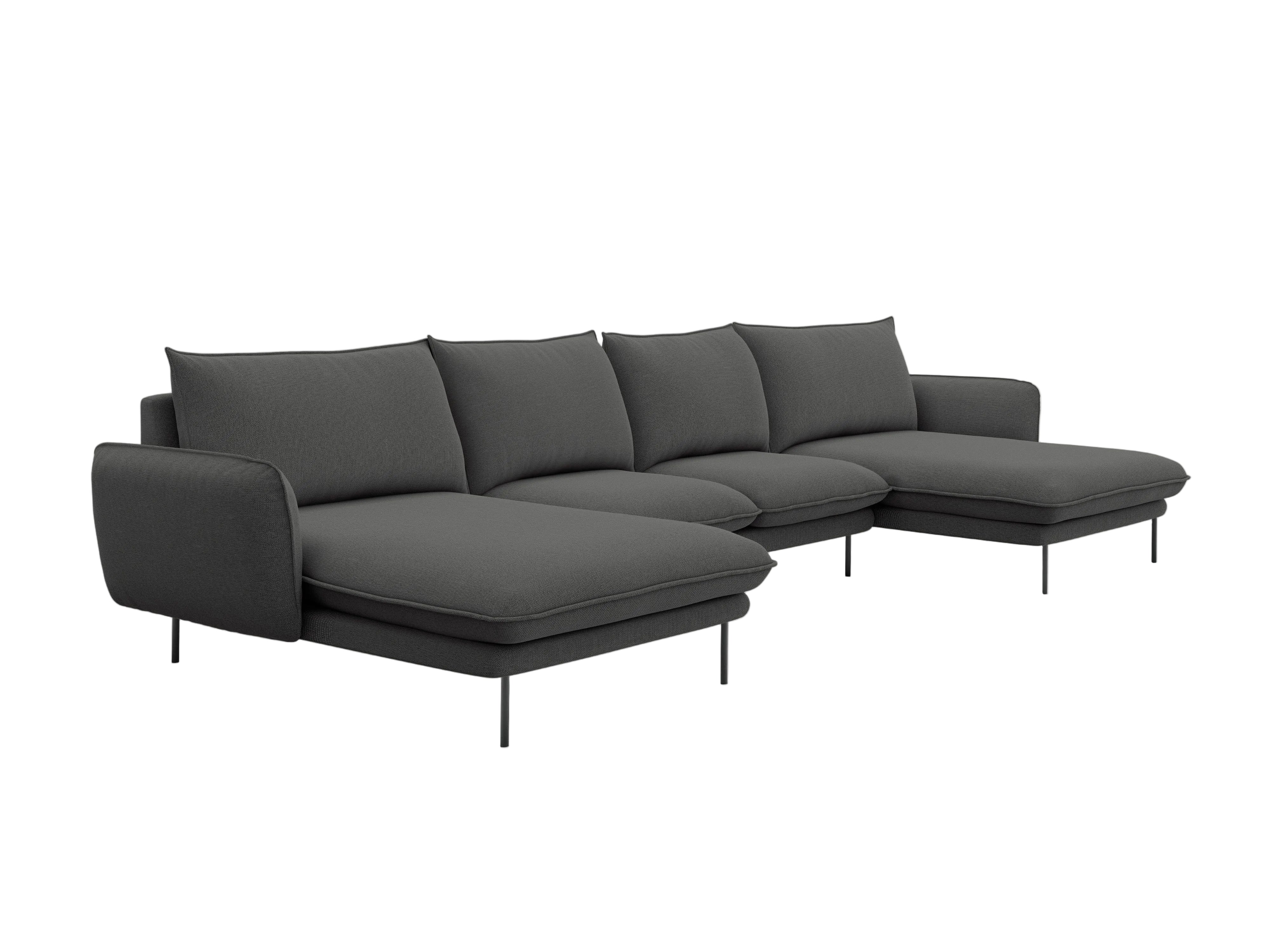 Sofa panoramiczna 6-osobowa VIENNA ciemnoszary szenil z czarną podstawą