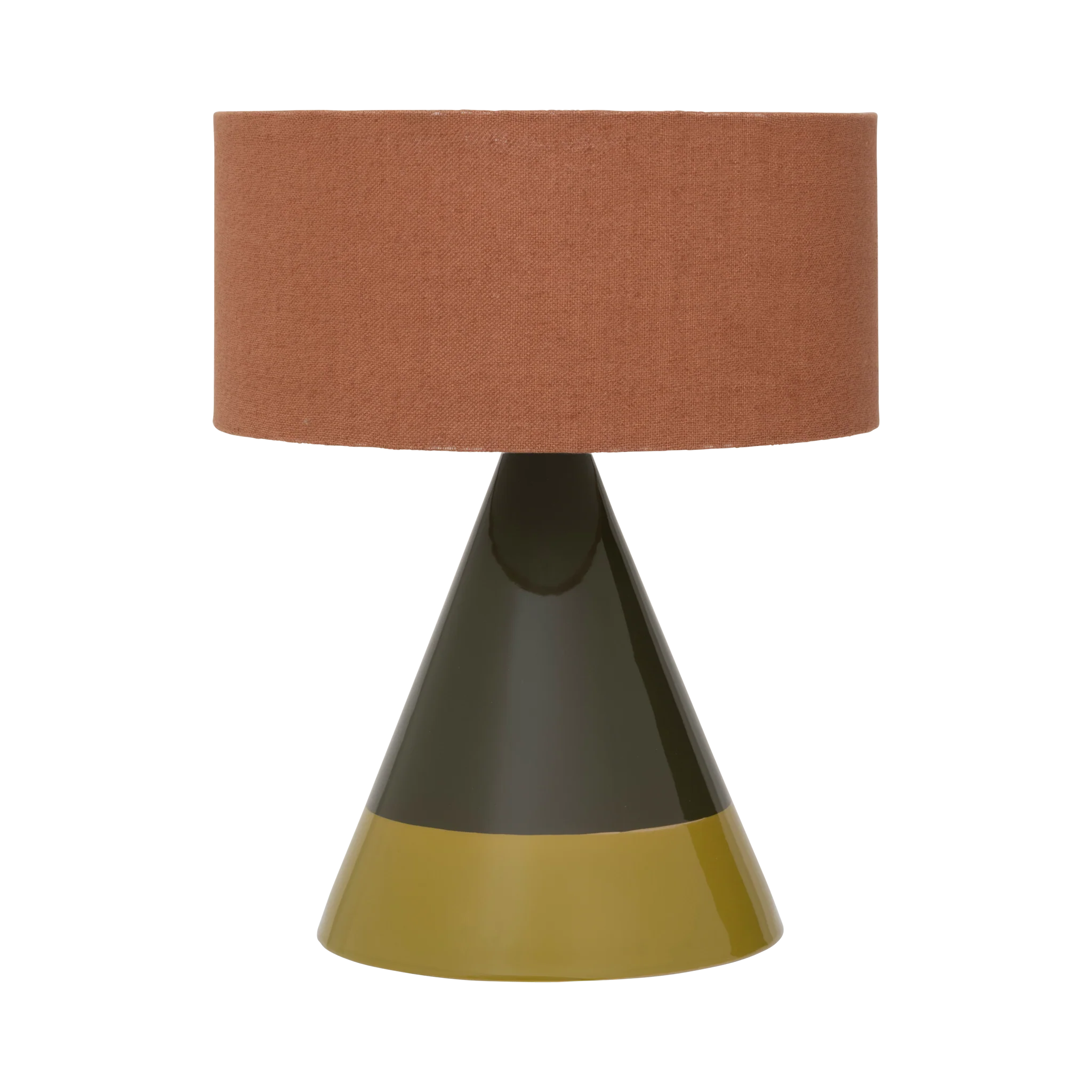 Lampa stołowa RAIKAS koralowy lniany klosz z zieloną podstawą