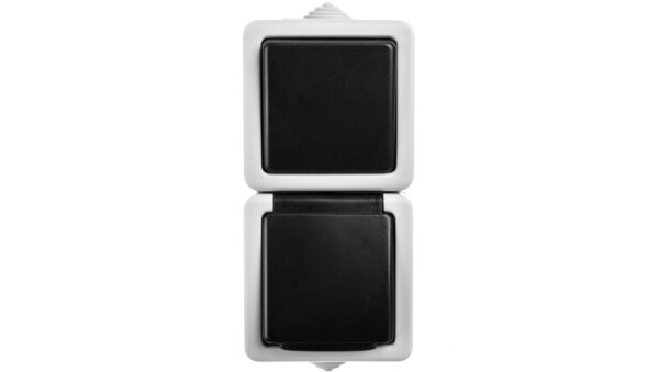 TEKNO Łącznik jednobiegunowy + Gniazdo z przesłoną styków pionowy 10AX/16A 250V szare IP54 25361