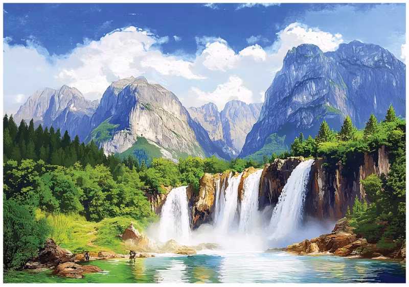 Fototapeta Wodospad 3D Góry WALLARENA 400×280 cm Tapeta Do Sypialni Salonu Na Flizelinie 1 szt.