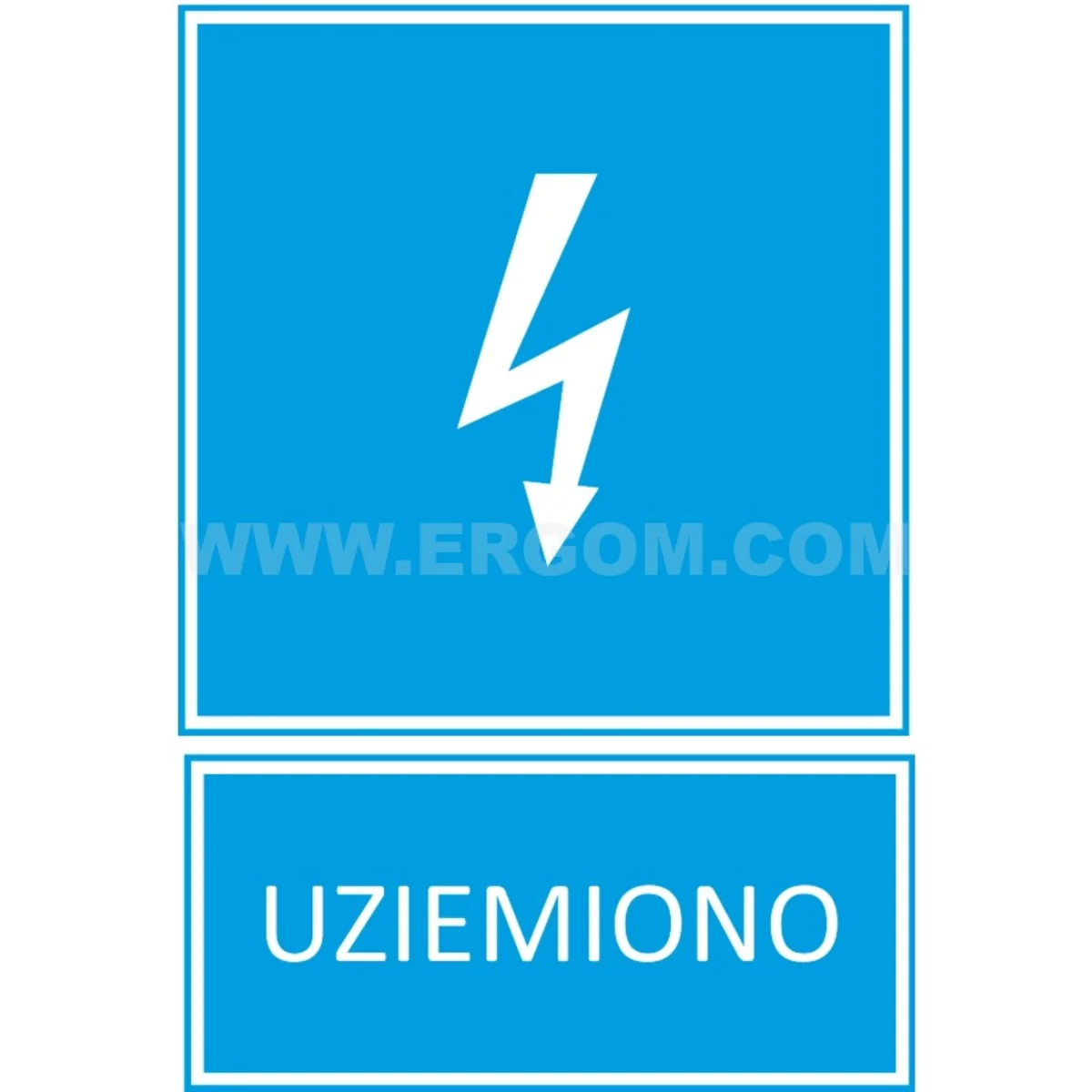 Tabliczka TZI – UZIEMIONO 148x210mm niebieska E04TZ-01043140300