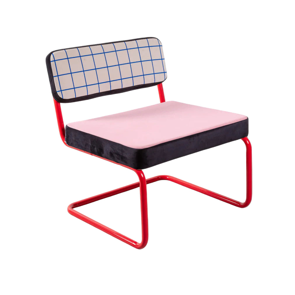 Fotel SUPERLOUNGE CHAIR BLUE GRID różowy z czerwoną podstawą