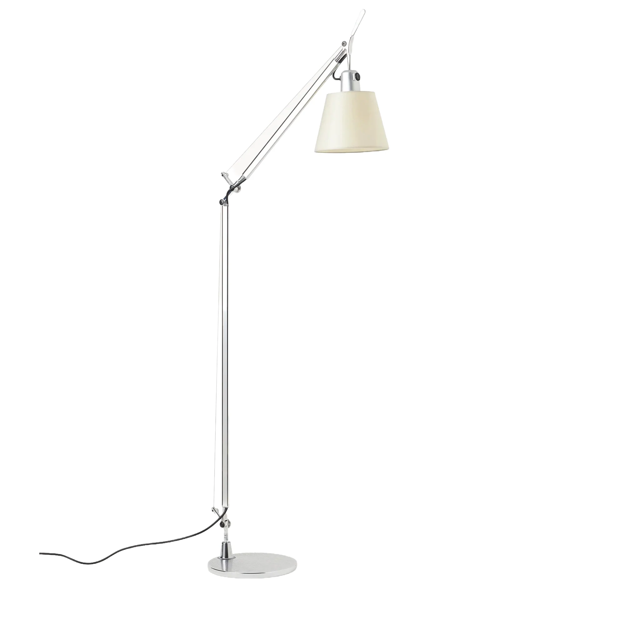 Lampa podłogowa do czytania TOLOMEO BASCULANTE pergaminowy klosz ze srebrną podstawą