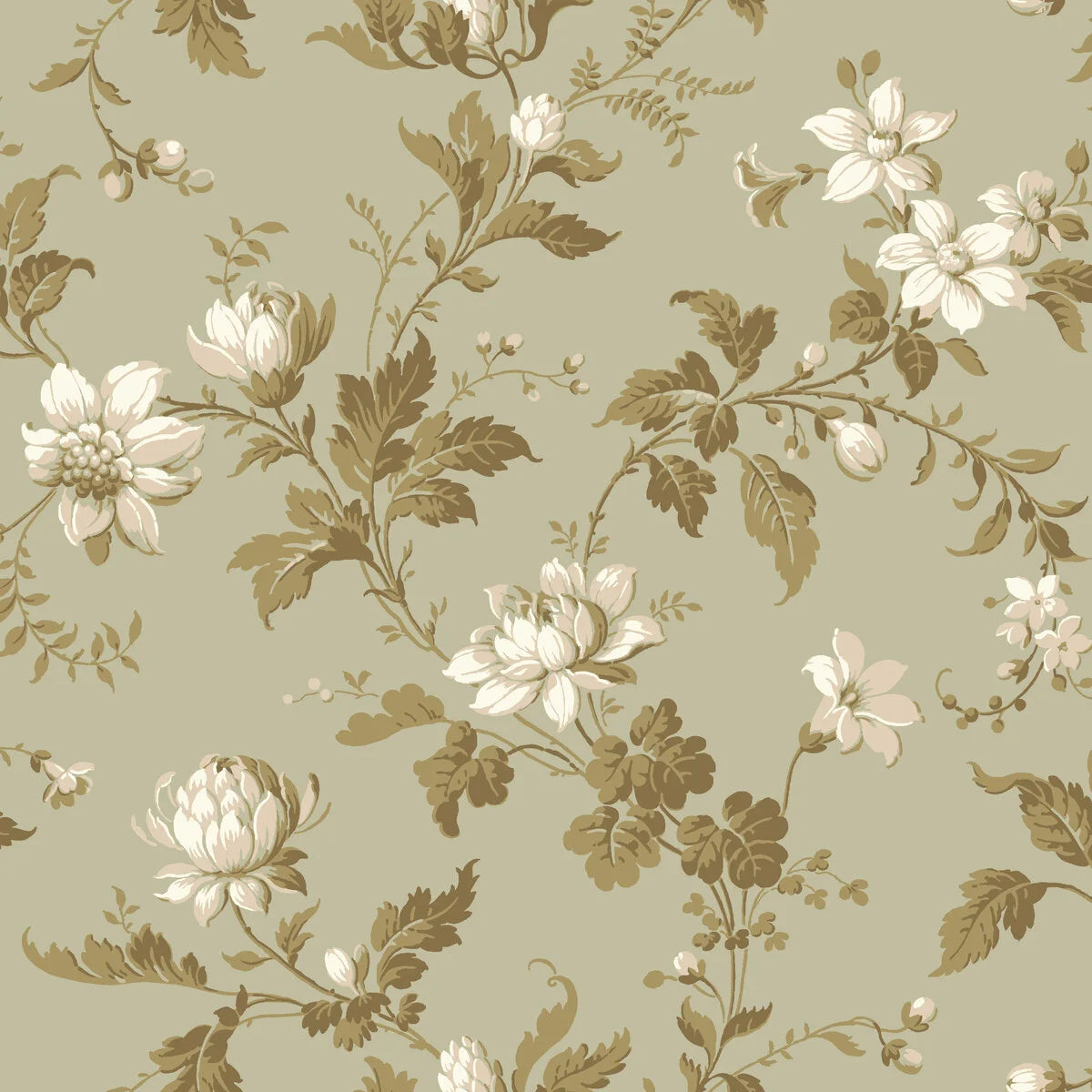 Tapeta flizelinowa papierowa z roślinnym wzorem BLOMSLINGA zielony z białym