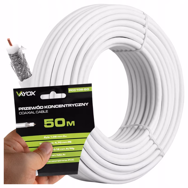 Kabel koncentryczny Vayox PCC102-50 antenowy Cu 75 Ohm 50m 1 szt.