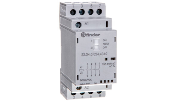 Stycznik modułowy 4Z 25A 24V AC/DC funkcja Auto-On-Off, wskaźnik zadziałania + LED, 35mm 22.34.0.024.4340