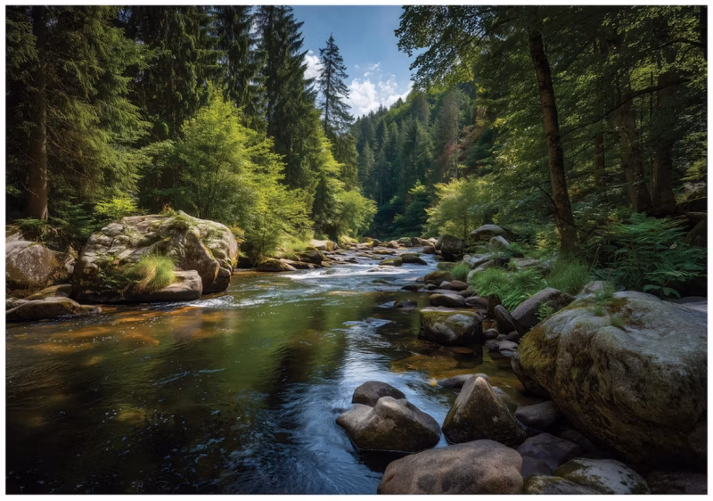 Fototapeta WALLARENA Do Sypialni Salonu Na Flizelinie Las Natura Rzeka Zielony 250×175 cm 16189VX5 1 szt.