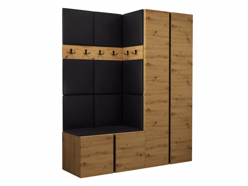 Garderoba MIRJAN 24 Orion III dąb artisan/czarny + czarna ekoskóra 1 kpl.