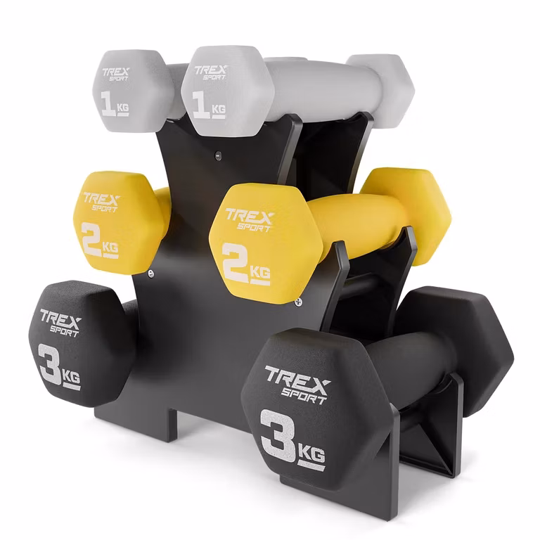 Hantle neoprenowe Trex 1, 2, 3kg super zestaw na prezent, 12kg, ze stojakiem 1szt