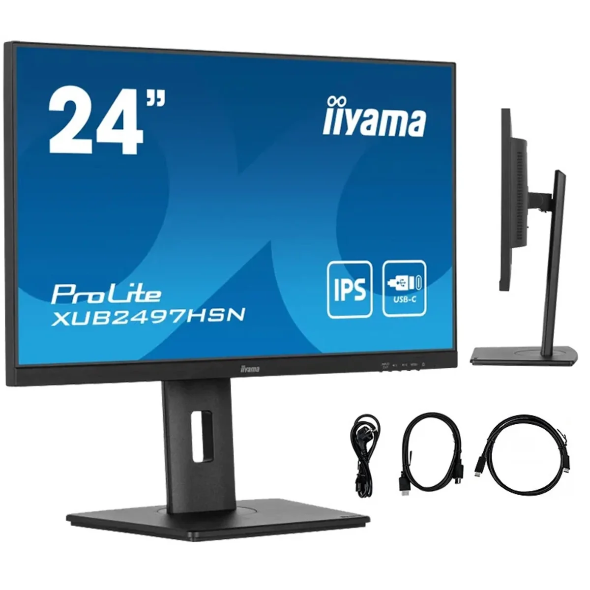 Monitor iiyama ProLite XUB2497HSN-B2 24″ IPS LED 1ms 100Hz /HDMI DP/ Wbudowana stacja dokująca USB-C, FlickerFree XUB2497HSN-B2