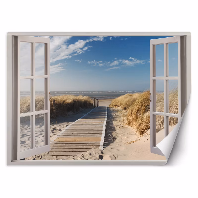 Fototapeta Feeby Widok z okna plaża wydmy pomost 280×200 1 szt