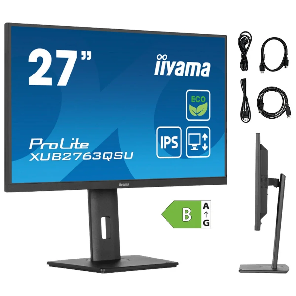Monitor iiyama ECO ProLite XUB2763QSU-B1 27″ IPS WQHD LED 100Hz /HDMI DisplayPort/ hub USB, HAS, Eye Safe, Eye Comfort XUB2763QSU-B1