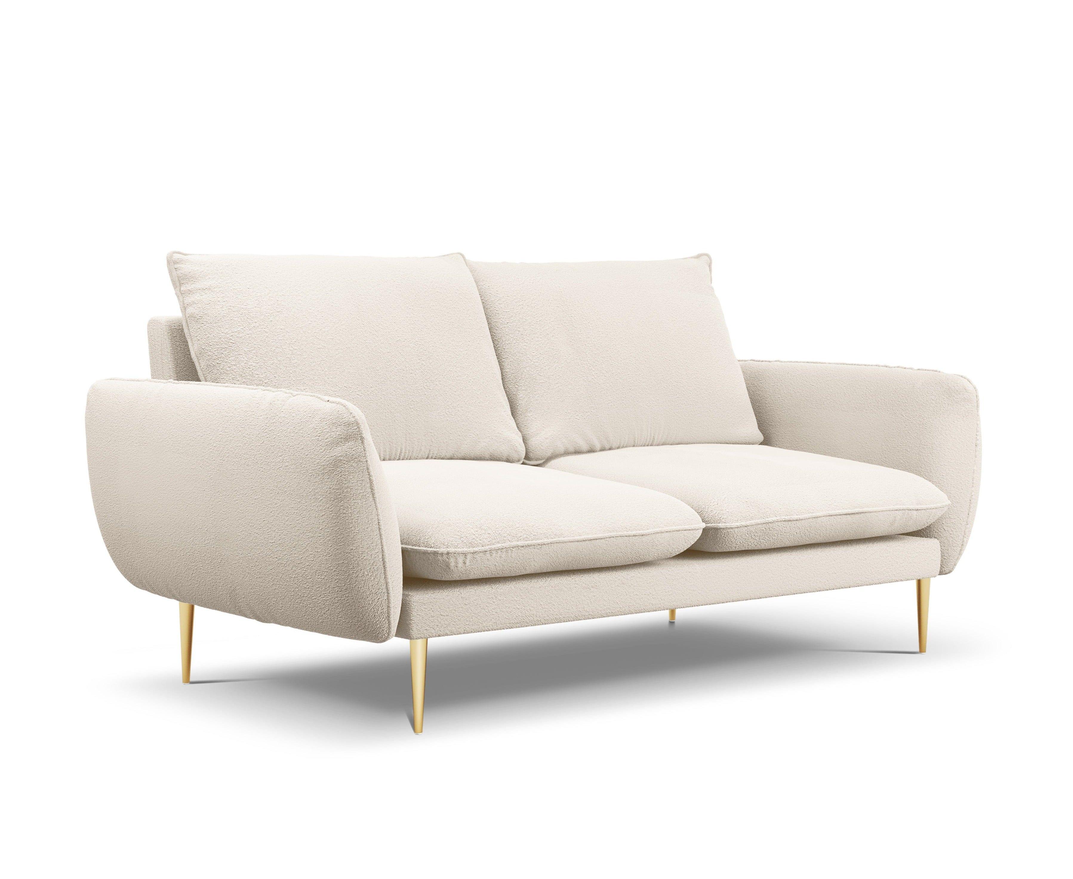 Sofa 2-osobowa VIENNA beżowy boucle ze złotą podstawą