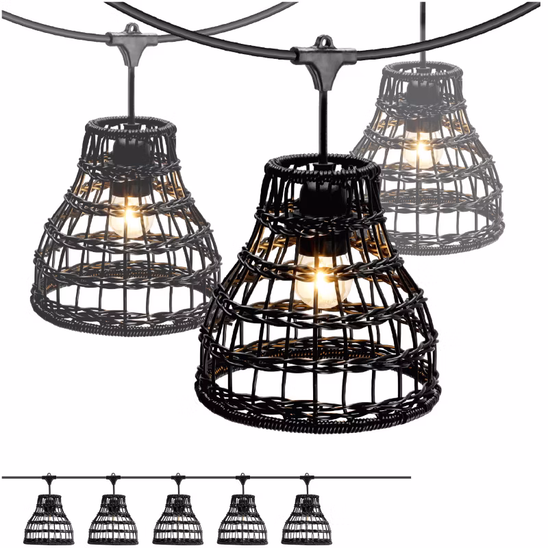 Girlanda ogrodowa 5m + żarówki LED + 5x klosz czarny 1kpl.
