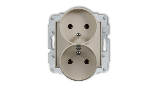 MINI Mechanizm gniazda podwójnego do ramki z uziemieniem 2x(2P+Z) (bez przesłon torów prądowych) taupe 60MGPR-2z