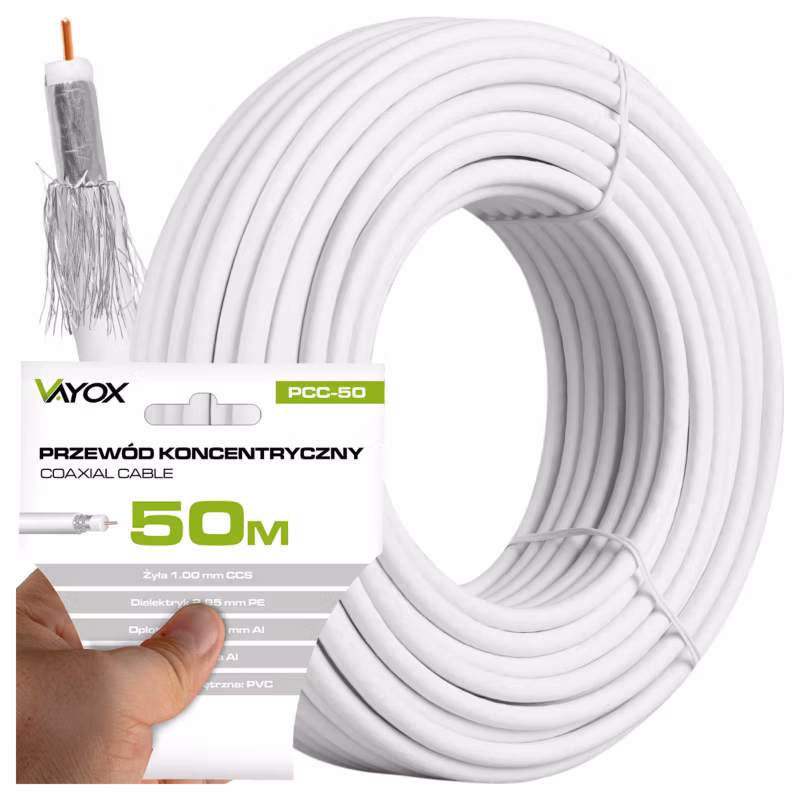 Kabel koncentryczny Vayox PCC-50 antenowy CCS 75 Ohm 50m 1 szt.