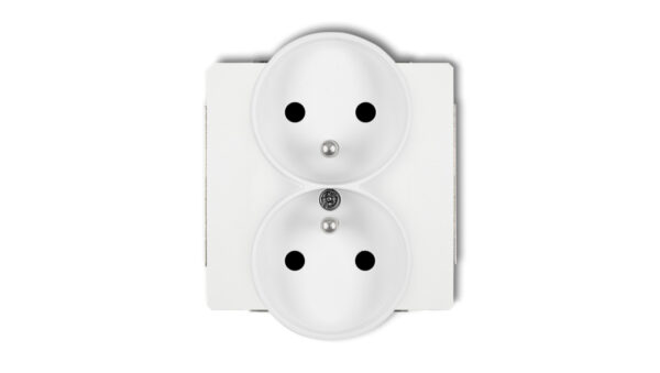 DECO Mechanizm gniazda podwójnego do ramki z uziemieniem 2x(2P+Z) (przesłony torów prądowych), biały mat 25DGPR-2zp