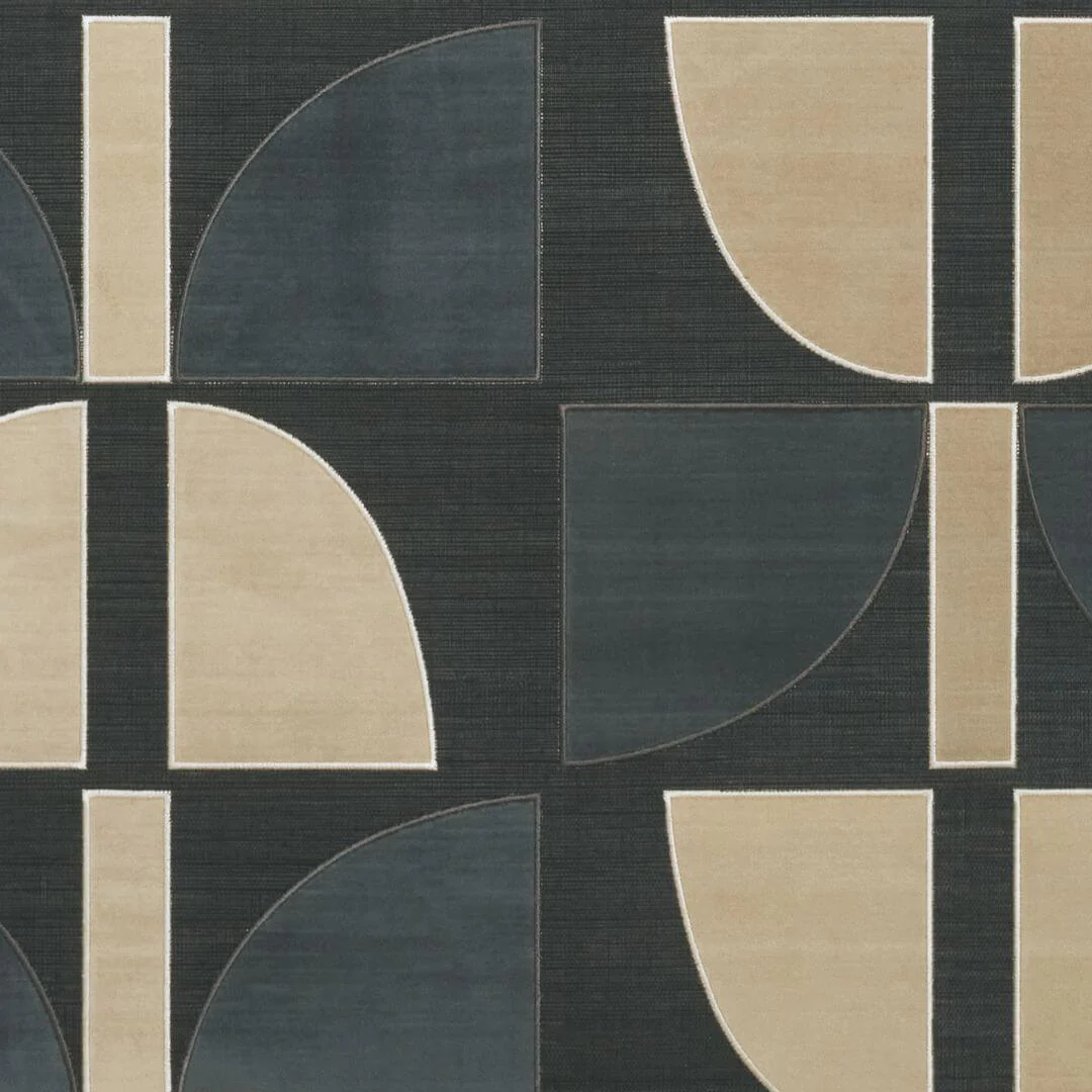 Tapeta z włókna roślinnego z geometrycznym wzorem HIKARI – NOIR TAUPE czarny z brązem i granatowym
