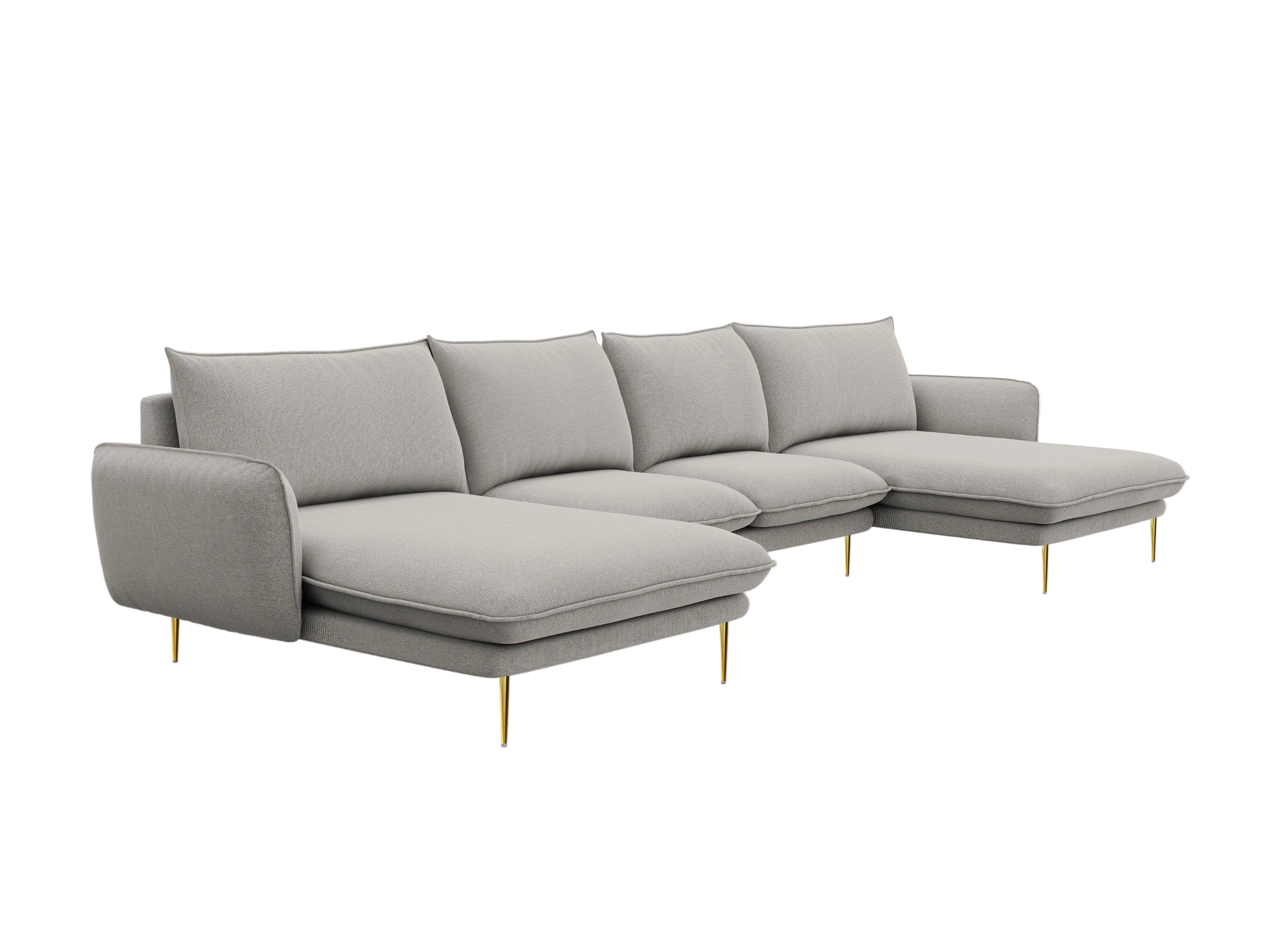 Sofa panoramiczna 6-osobowa VIENNA jasnoszary szenil ze złotą podstawą