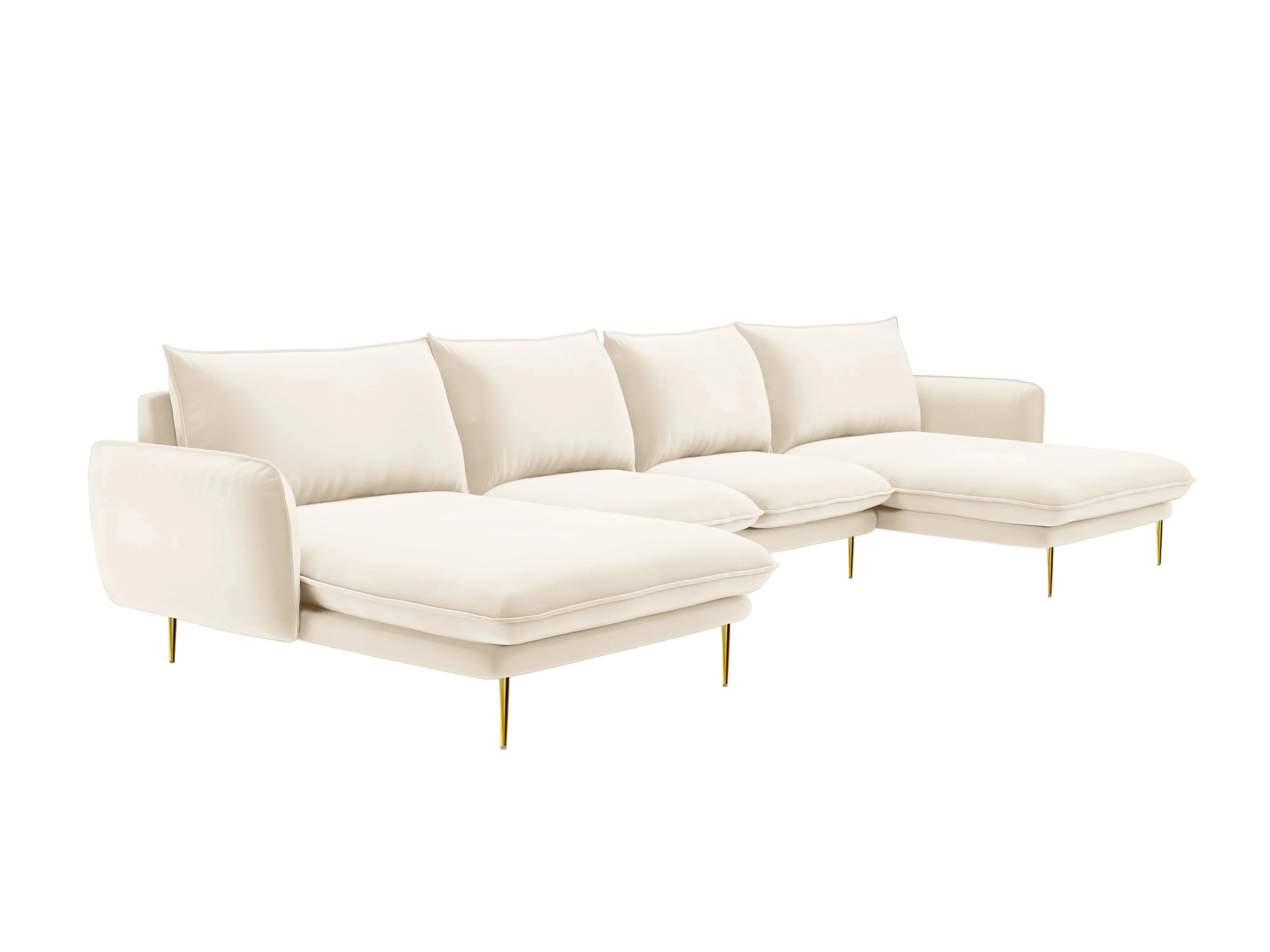 Sofa panoramiczna aksamitna 6-osobowa VIENNA jasnobeżowy ze złotą podstawą