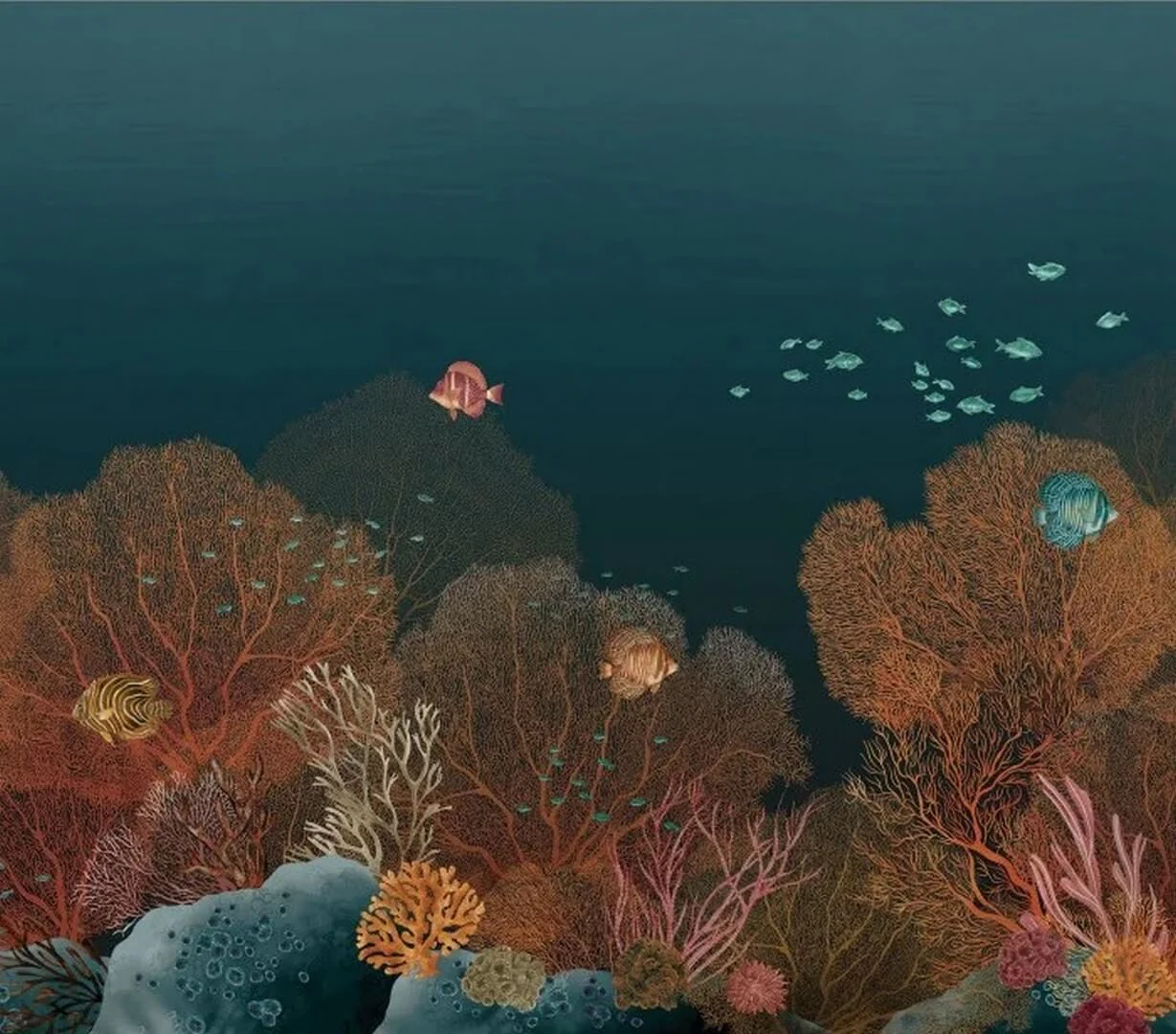Mural z morskim motywem POLYNESIE – MARINE/MULTICO granatowy z brązowym