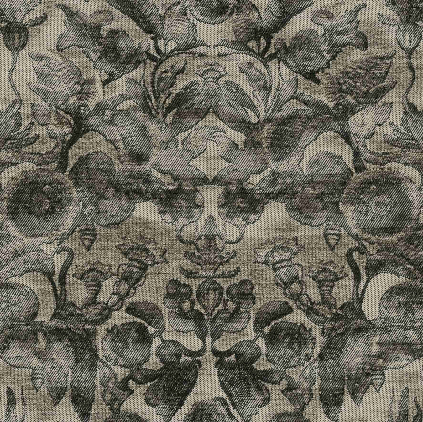 Tapeta tekstylna z roślinnym wzorem COCCINELLA BELLA JACQUARD ciemnobeżowy z czarnym