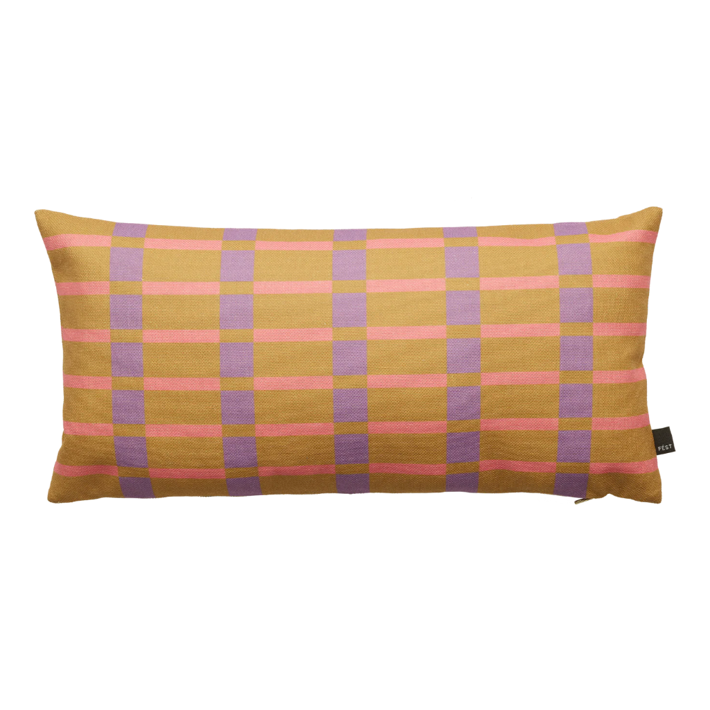 Poduszka prostokątna STRIPES AND CHECKS oliwkowy brązowy z fioletowym