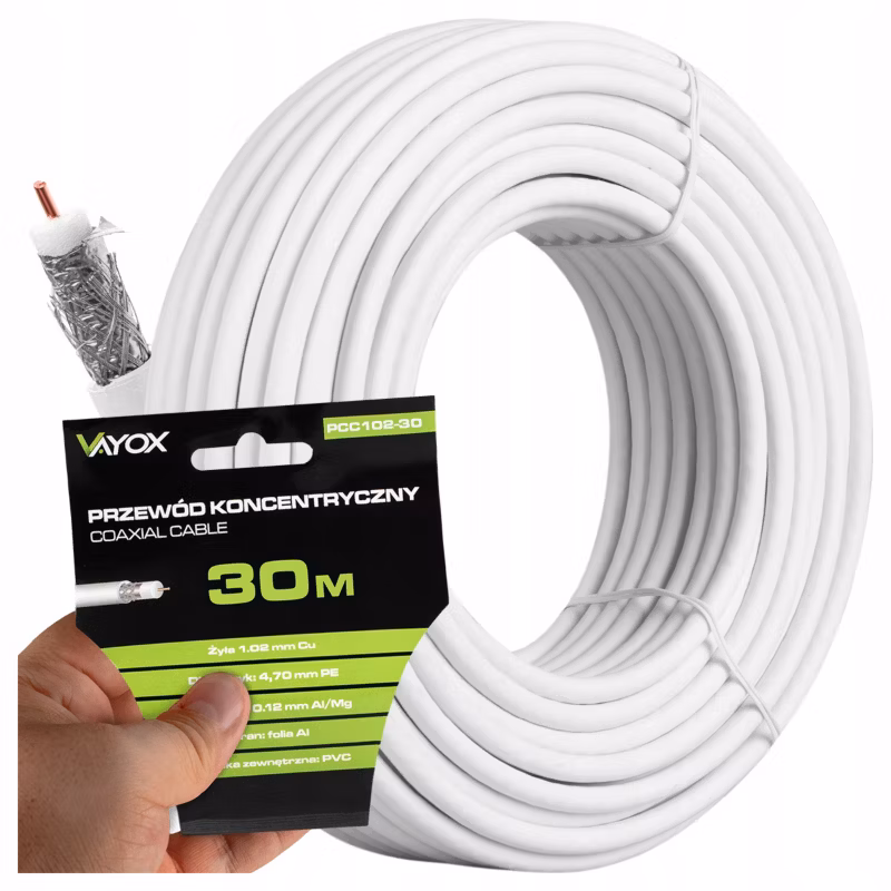 Kabel koncentryczny Vayox PCC102-30 antenowy Cu 75 Ohm 30m 1 szt.