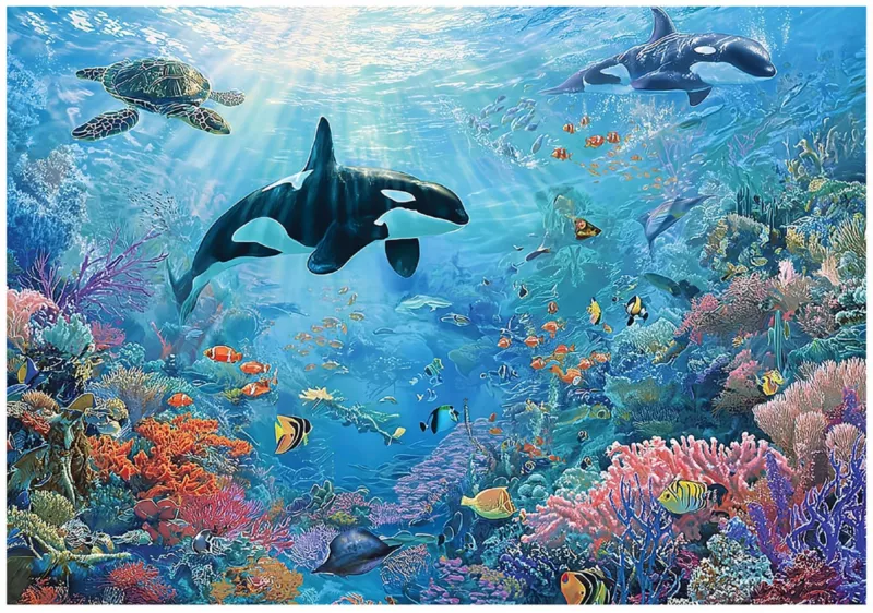 Fototapeta WALLARENA Dla Dzieci Na Flizelinie Ocean Orka Rafa Koralowa Niebieski 300×210 cm 16108VX6 1 szt.