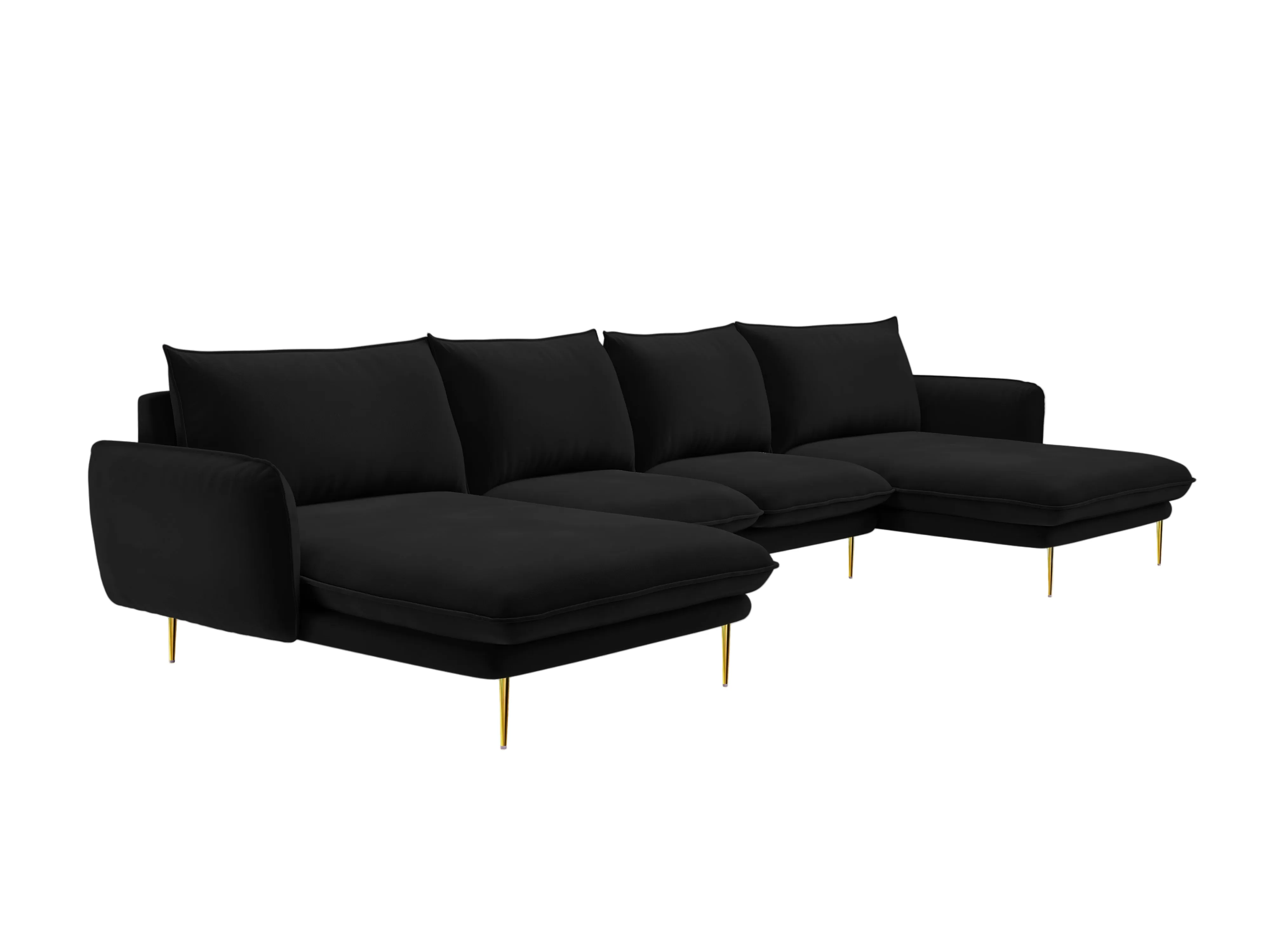 Sofa panoramiczna aksamitna 6-osobowa VIENNA czarny ze złotą podstawą