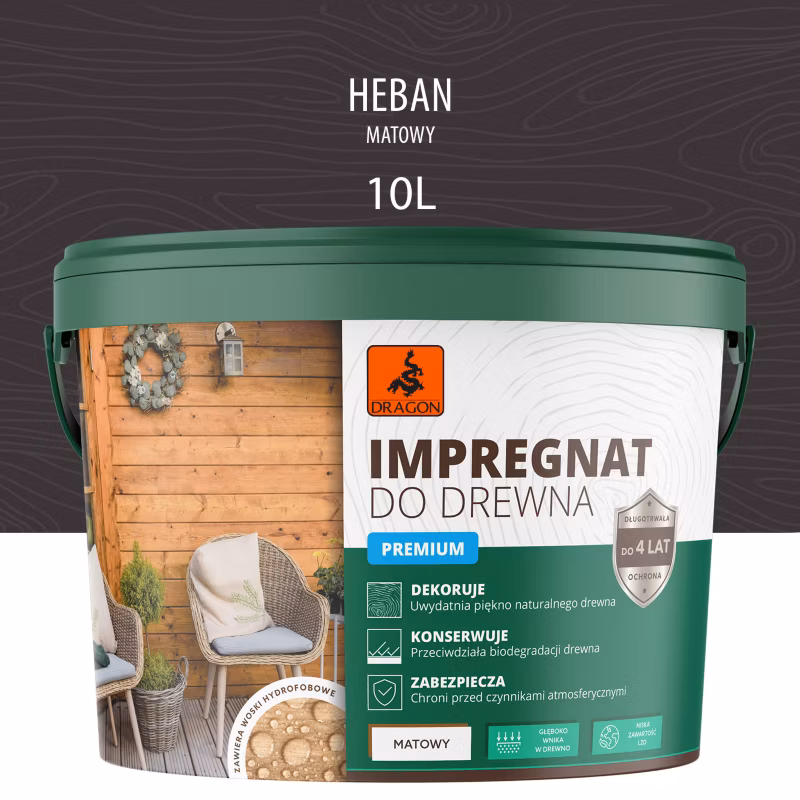 Impregnat akrylowy do drewna Premium Dragon Heban 10L