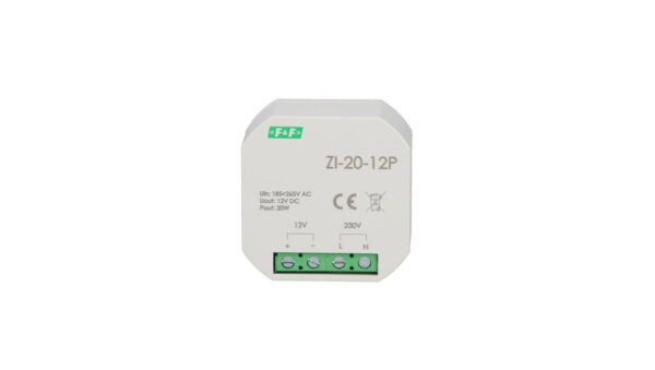 Zasilacz impulsowy do puszki 180-264V AC, wyj. 12V DC 1,6A 20W ZI-20-12P