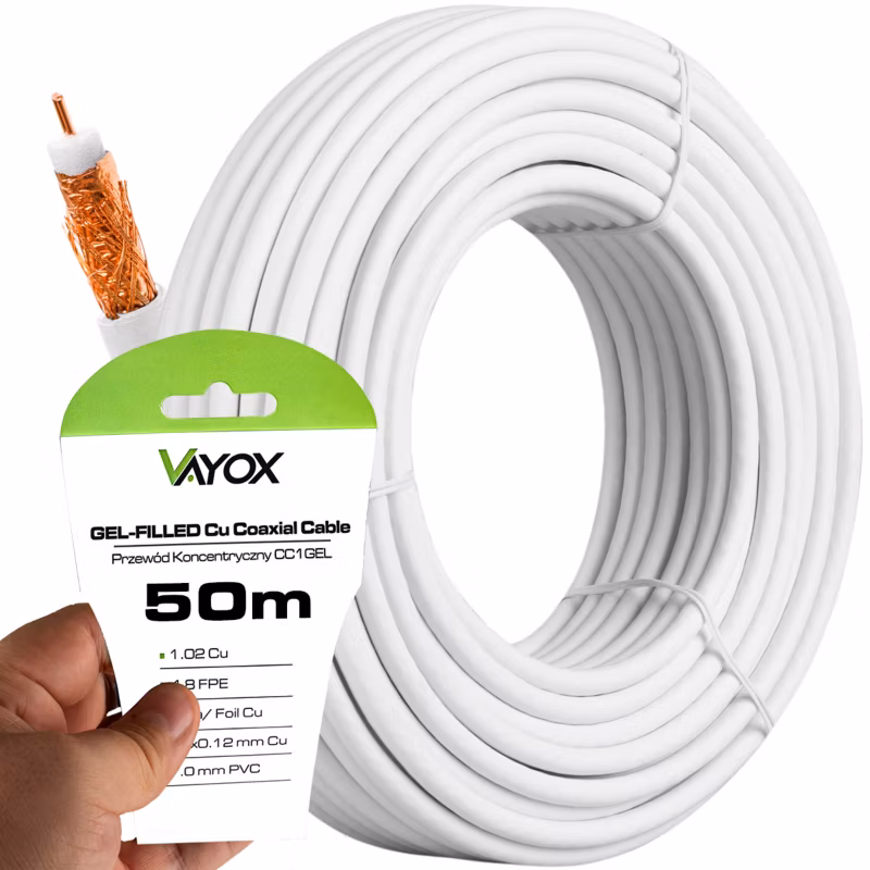 Kabel koncentryczny Vayox CC1-50 antenowy Cu 75 Ohm 50m 1 szt.