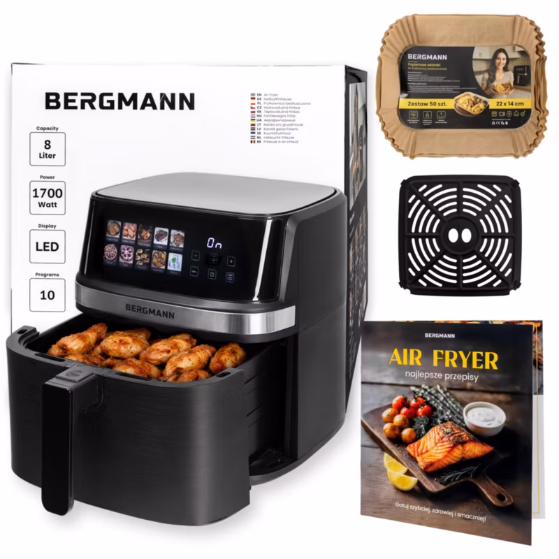 Frytkownica beztłuszczowa BERGMANN YI airfryer frytownica 1 komora 8l 1700W w zestawie książka z przepisami 1szt.