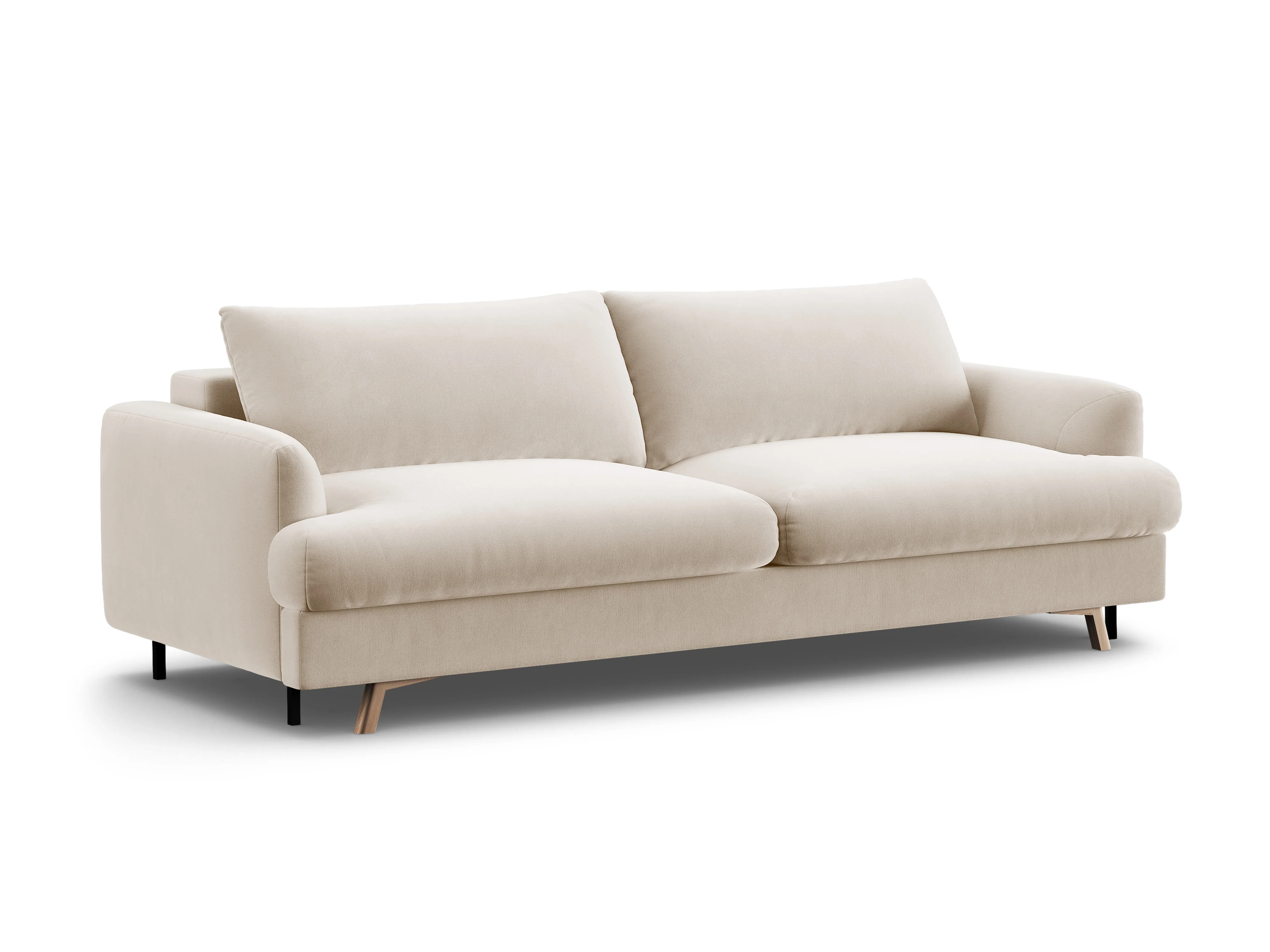 Sofa aksamitna 3-osobowa z funkcją spania NAOMI beżowy